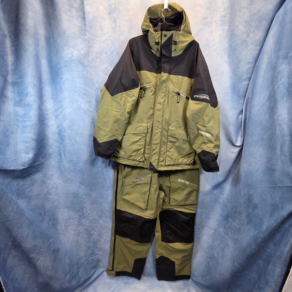 Bass Pro Shops Pro Qualifier Gore-Tex Rain Suit Parka Bibs Olive Green Mens XL